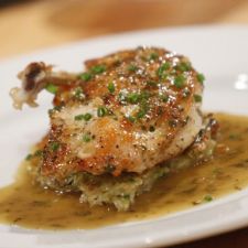 Pan Seared Chicken Breast with Herb Jus and Potato-Vegetable Hash