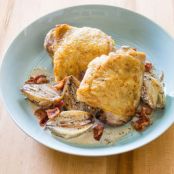 Roasted Chicken Thighs with Creamed Shallots and Bacon