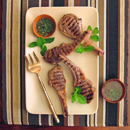 Grilled Lamb Chops with Peppercorns and Savory Mint Sauce