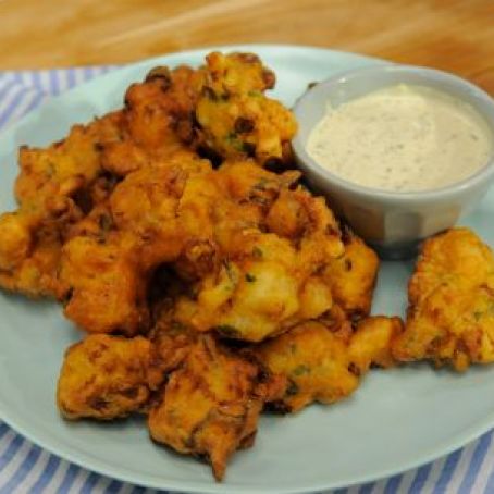 Shrimp Fritters with Cornichon Dressing