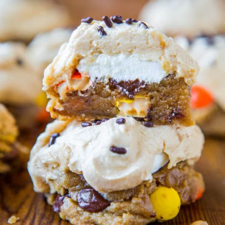 Reese’s Pieces Peanut Butter Fluffernutter Cookies with Peanut Butter Buttercream