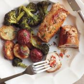 Stuffed Chicken with Roasted Broccoli and Potatoes