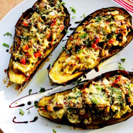 Stuffed Eggplant with Ricotta, Spinach and Artichoke