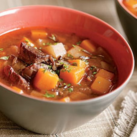 Beef & Wild Rice Soup with Winter Vegetables