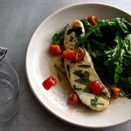 HALIBUT w/TOMATO SAFFRON VINAIGRETTE