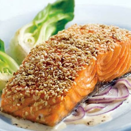 Sesame Salmon Fillets with Red Onion and Ginger Cream