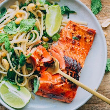 Thai Noodle Salad with Glazed Salmon