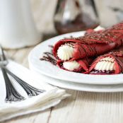 Red Velvet Crepes with Raspberry & Sweet Cream Cheese Filling
