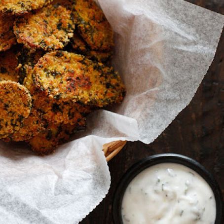 Oven Fried Pickles with Skinny Herb Buttermilk Ranch Dip