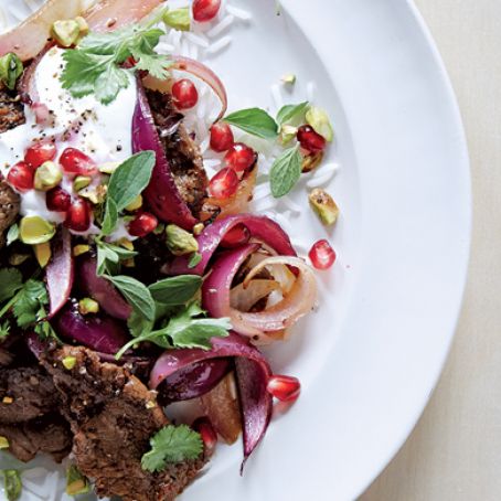 Lamb Stir-Fry with Pomegranate and Yogurt