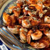 Bacon-Wrapped Gulf Shrimp with Blue Cheese Butter and Port Reduction