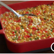 Fresh Corn Casserole with Red Bell Peppers and Jalapenos