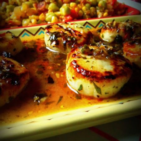 Seared Tequila Scallops in a Cilantro Chile Sauce