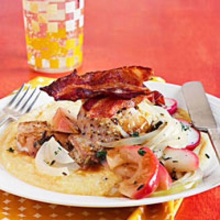 Chicken Thighs with Apples, Onions & White Cheddar Polenta