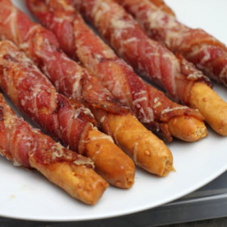 Bacon Wrapped Sesame Bread Sticks