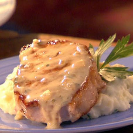 Pork Chops in Creamy Champagne Sauce with Rustic Garlic Mashed Potatoes