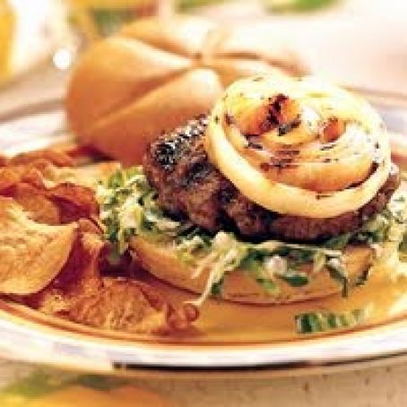 Grilled Onion-Topped Caesar Burgers