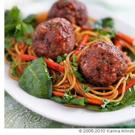Turkey Meatballs with Asian Noodles and Herbs