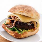 BISON BURGERS w/CABERNET ONIONS & CHEDDAR