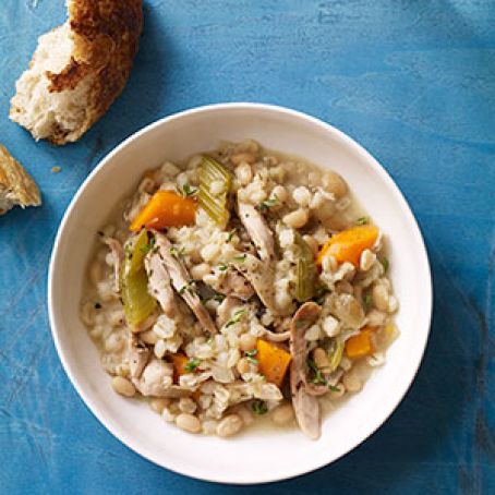 Slow-Cooked Chicken and Barley Stew With Peas