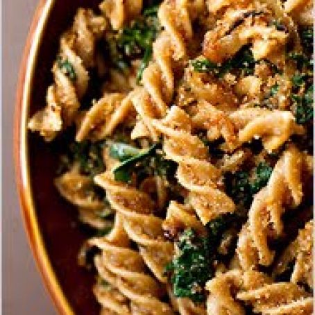 PASTA w/CARM ONION, CHARD & BREAD CRUMBS