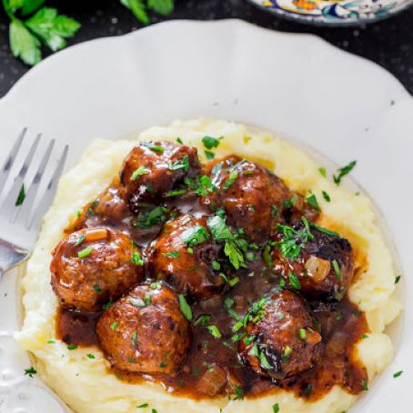 Salisbury Steak Meatballs with Gravy and Mashed Potatoes