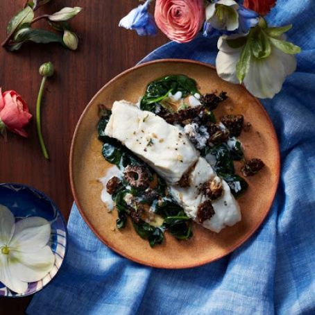 Steamed Halibut With Mushrooms & Spinach
