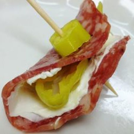 Salami, Cream Cheese and Pepperoncini Roll-Ups
