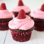 Dark Chocolate Cupcakes with Raspberry Buttercream Frosting