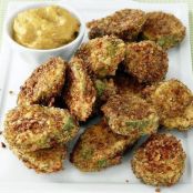 Appetizers (Pretzel-Crusted Pickle Chips with Mustard Sauce)