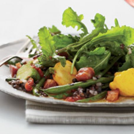 Grilled Green Bean Salad with Lentil Vinaigrette