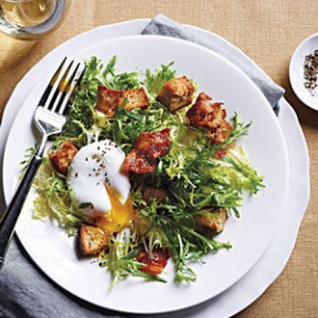 French Frisée Salad with Bacon and Poached Eggs