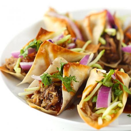 Slow Cooker Hawaiian BBQ Wonton Tacos
