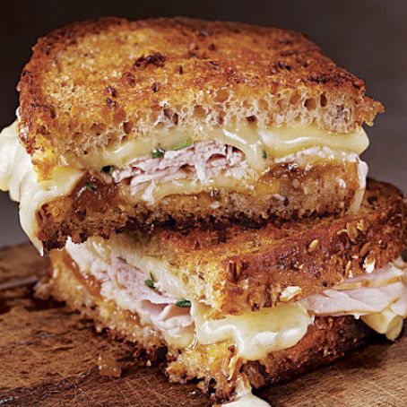 Brie, Peach, and Smoked Pork Grilled Cheese
