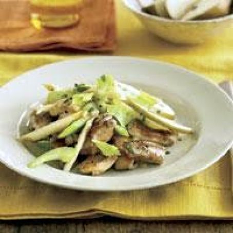 Pan-Seared Thighs with Warm Pear and Celery Slaw