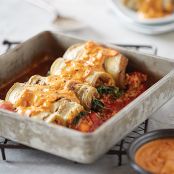 Eggplant Cannelloni with Pine Nut Romesco Sauce