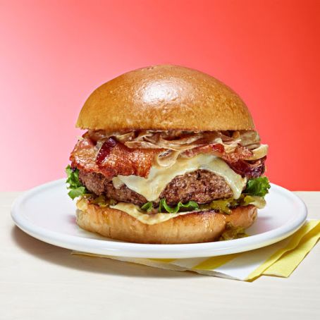 BURGER OF THE MONTH: Two-Cheese Bacon Burger with Creamy Caramelized Onion Sauce