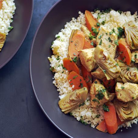 Moroccan Chicken Stew with Artichoke Hearts and Carrots