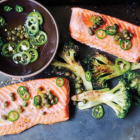 Roast Salmon and Broccoli with Chile-Caper Vinaigrette