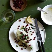 Oven-Roasted Sea Bass With Green Tahini & Pomegranate Recipe