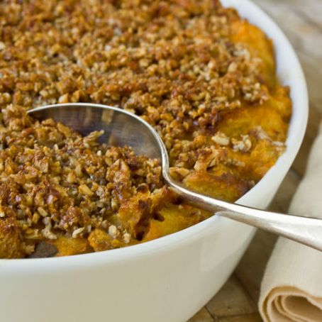 Sweet Potato Bread Pudding with Pecan Crumble