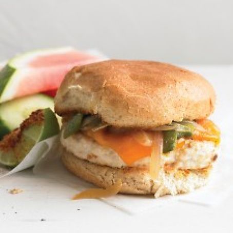 Chicken Burger with Roasted Poblano and Onion