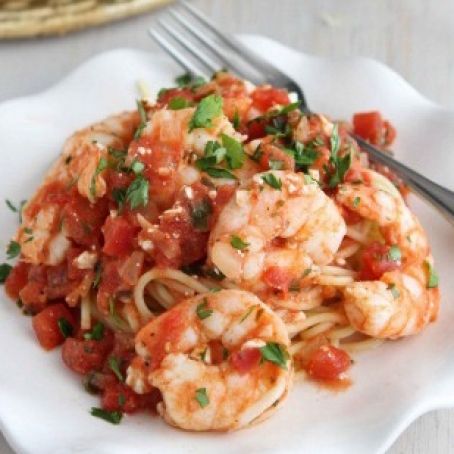 Roasted shrimp with tomatoes & feta cheese