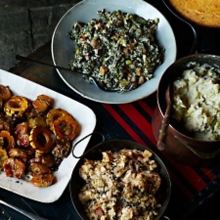 Smashed Root Vegetables with Caramelized Leeks