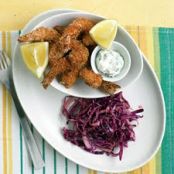 Crispy Shrimp with Tartar Sauce and Red-Cabbage Slaw