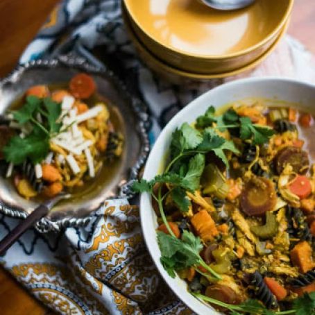 Turmeric Sweet Potato Chicken Noodle Soup