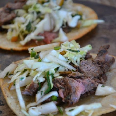 Korean Flank Steak Tacos with Asian Pear Slaw