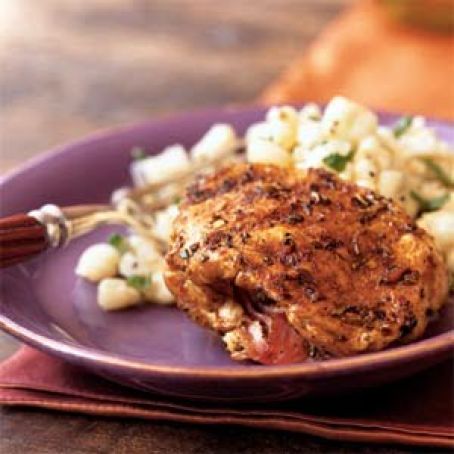 Grilled Plum and Prosciutto Pork Chops