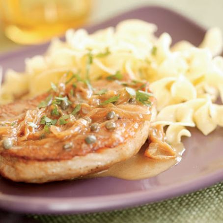 Pork Chops with Sweet Onions, Capers & Vermouth
