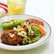 Tomato Salad with Queso Fresco, Pan-Roasted Green Onions and Guajillo Chile Dressing